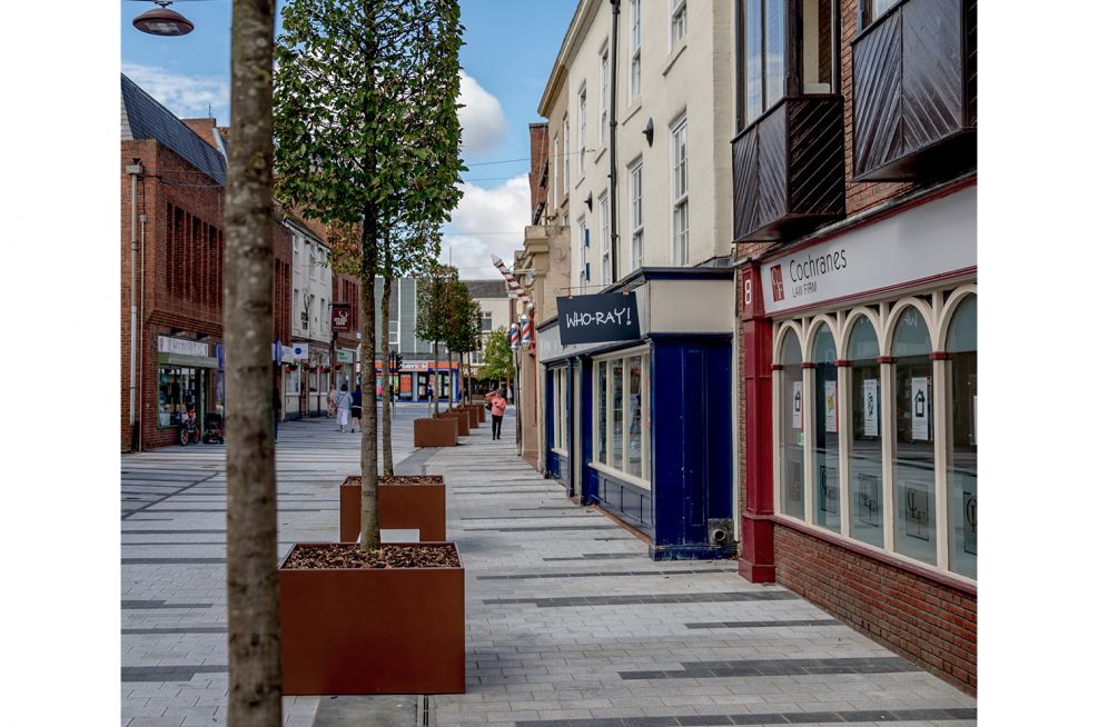 StocktononTees Town Centre, TS18 Bespoke Powder Coated & Moveable Tree Planters for Public